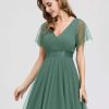 Women's Mother of Bride Dress Double V-Neck Empire Waist Front Wrap Tulle Bridesmaid Dress 07962