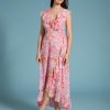 Women's Chiffon Faux Wrap Ruffle Maxi Dress Guest of Wedding