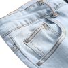 Men's Casual Embroidery Slim Fit Denim Pants Straight Personality Trendy Jeans Ripped Washed Stretch Skinny Trousers (Light