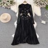 Women Summer Flower Embroidery Lace Chiffon Short Sleeve Single Breasted Midi Long Prom Dress
