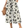 Womens Capri Pants Wide Leg High Waisted Palazzo Lounge Pants Drawstring Casual Trousers with Pockets