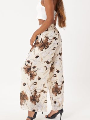 Women's Wide Leg Palazzo Pants Chiffon Flowy Loose Party Wedding Dressy Casual Trousers