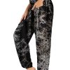 Women's Boho Harem Pants with Pockets, Smocked High Waist Hippie Flowy Trousers, Comfy Bohemian Clothes for Yoga