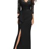 Women's Vintage Floral Lace Ruffle Half Sleeve Evening Party Formal Long Dress