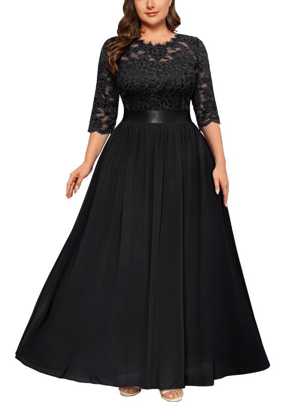 Women's Formal Floral Lace Plus Size Wedding Maxi Dress