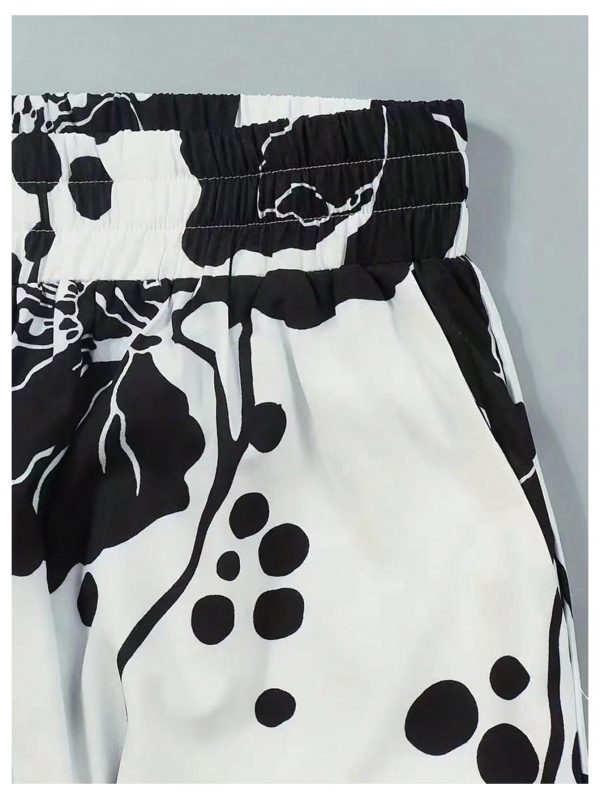 Women's Plus Size Floral Print Oversized Pants Elastic Waist Wide Leg Trousers