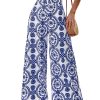 Women's High Waist Floral Wide Leg Palazzo Pants Flowy Travel Trousers