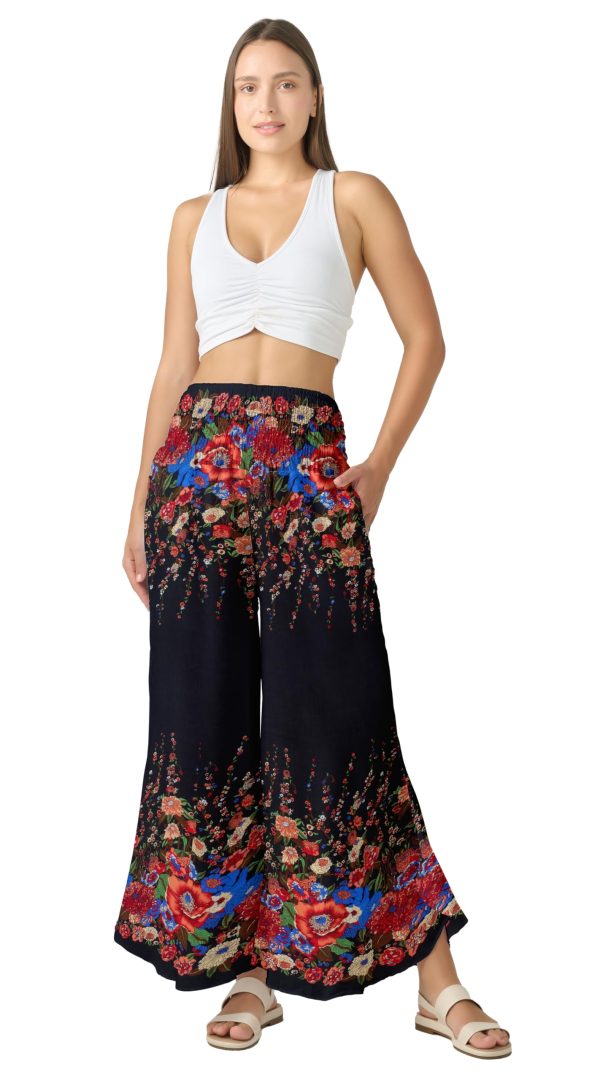 Palazzo Pants for Women - Boho Flare Leg Wide Summer Pant Women - Harem Waist Flowy Bottoms with Pockets
