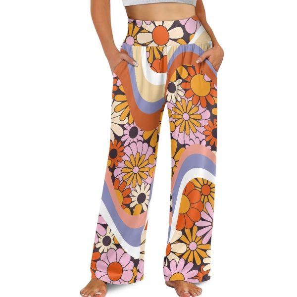 Wide Leg Pants for Women Summer 2024 Palazzo Tropical Floral Casual High Waist Trousers with Pockets S-3XL