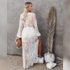 Womens Boho Beach V Neck Floral Embroidered Lace Wedding Maxi Dress Bridesmaid Evening Party Dresses