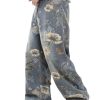 Y2k Baggy Jeans Men Flower Print Graphic Jeans Harajuku Wide Leg Boyfriend Denim Pants Streetwear