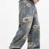 Y2k Baggy Jeans Men Flower Print Graphic Jeans Harajuku Wide Leg Boyfriend Denim Pants Streetwear