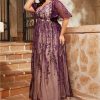Women's Plus Size Evening Gown Ball Dress V-Neck Embroidered Lace Mesh Long Skirt Party Dress