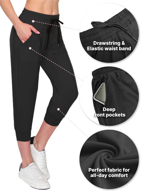 Women's Capri Jogger Sweatpants - Premium Soft Stretch Lightweight Pants with Pork Chop Pockets