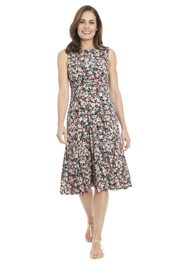 Women's Sleeveless Inset Waist Midi Fit and Flare Dress