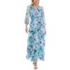 Women's Sheer Long Sleeve V-Neck Floral Tiered Ruffle Wrap Maxi