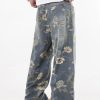 Y2k Baggy Jeans Men Flower Print Graphic Jeans Harajuku Wide Leg Boyfriend Denim Pants Streetwear