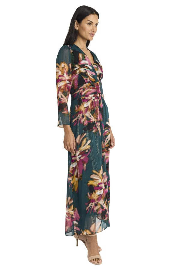 Women's Floral Maxi Wrap Long Sleeve V-Neck-Elegant Wedding Guest Dress