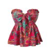 Women's Floral Tube Tops Strapless Tie Front Frill Peplum Shirred Boho Summer Bandeau Top