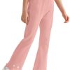 Girl's Fall Knitted Ribbed Bell Bottoms Pants Ruffle Flare Pants Floral Embroidery Trousers for Children's
