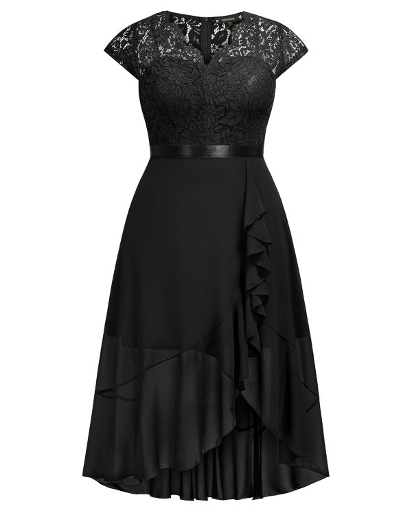 Women's Plus Size V Neck Elegant Floral Lace Ruffle Bridesmaid Maxi Dress