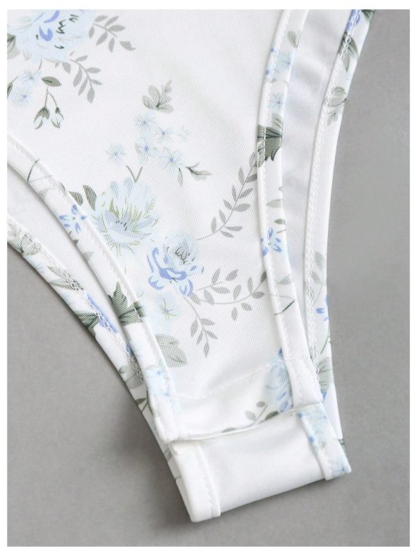 Women's Floral Square Neck Long Sleeve Bodysuit Ruched Casual Tee Tops
