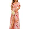 Women's Sweetheart Flutter Sleeves Bridesmaid Dresses with Slit A-line Short Sleeves Chiffon Formal Evening Dress
