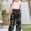 Womens Capri Pants Summer Wide Leg High Waisted Pants Drawstring Casual Trousers with Pockets