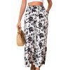 Palazzo Pants for Women Summer Beach Elastic Waisted Trousers with Pockets Wide Leg Loose Fit Pants Black Floral XXL