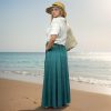 Women's 2025 Summer A Line Flared Floral Embroidered Panel Flowy High Waisted Maxi Skirt