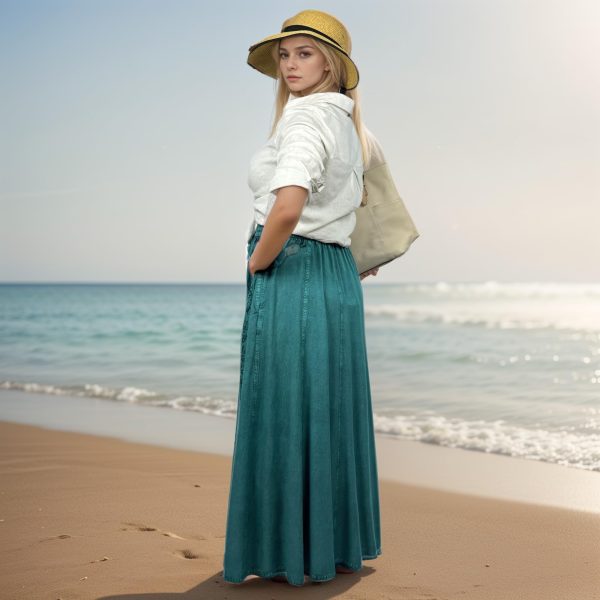 Women's 2025 Summer A Line Flared Floral Embroidered Panel Flowy High Waisted Maxi Skirt