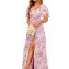 Women's Sweetheart Flutter Sleeves Bridesmaid Dresses with Slit A-line Short Sleeves Chiffon Formal Evening Dress