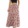 Women Floral Print Long Skirts Bohemian Style Holiday Elastic Waist Drawstring Large Swing A-Line Skirt