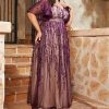 Women's Plus Size Evening Gown Ball Dress V-Neck Embroidered Lace Mesh Long Skirt Party Dress