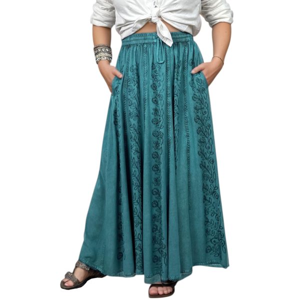 Women's 2025 Summer A Line Flared Floral Embroidered Panel Flowy High Waisted Maxi Skirt