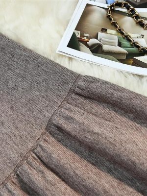 Women Autumn Winter High Waist Mid Length Skirts Vintage Knitted Long Skirts