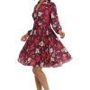 Women's V-Neck Pleated Skirt Dress Career Workwear Desk to Dinner Event Party Guest of