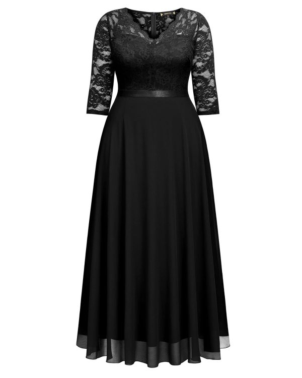 Women's Formal Floral Lace V Neck Plus Size Bridesmaid Party Maxi Dress