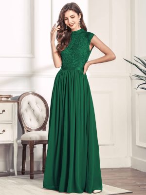 Women's Formal Sleeveless Floral Lace Bridesmaid Party Maxi Dress