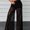 Women's Lace Sheer Elastic Waist Wide Leg Pants See Through Long Trousers Party Clubwear