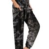 Women's Boho Harem Pants with Pockets, Smocked High Waist Hippie Flowy Trousers, Comfy Bohemian Clothes for Yoga
