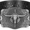 Western-Cowboy-Belts for Women Men Vintage Floral-Engraved Bull Head Buckle Cowgirl-Waist-Belt for 25 to 38" Waist