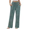 Women High Waist Casual Pants Elastic Wide Leg Summer Beach Palazzo Trousers with Pockets Lightweight Comfy