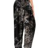 Women's Boho Harem Pants with Pockets, Smocked High Waist Hippie Flowy Trousers, Comfy Bohemian Clothes for Yoga