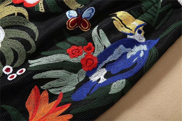 Women Spring Summer Flowers Butterfly Parrot Embroidery Mermaid Dress