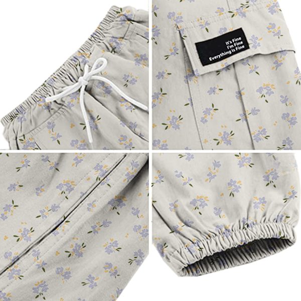 Girls&Womens Printed Cargo Pants Elastic Waist Lightweight Outdoor Jogger Pants, 6 Years - XX-Large
