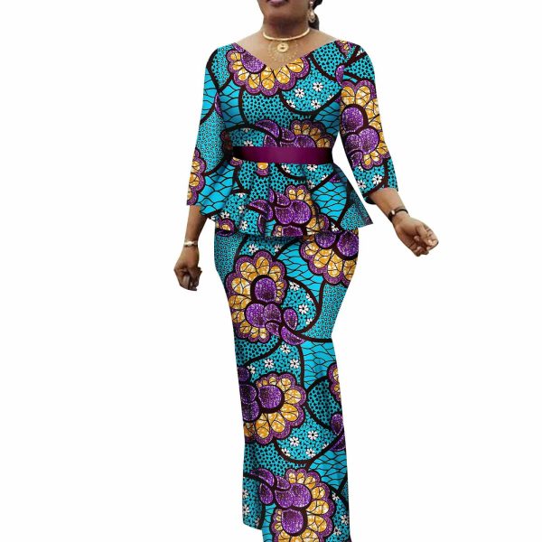 African Clothes for Women Dashiki Print Top and Skirts 2 Piece Set Outfits Ankara Party Wedding Suit
