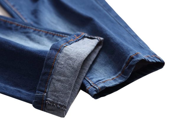 Men's Floral Embroidered Skinny Ripped Jean Pants Regular Fit Straight Jeans Vintage with Broken Holes Denim Trousers (Navy