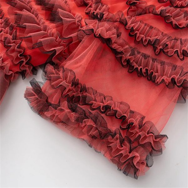 Women Runway Designer Short Sleeve Wood Fungus Ruffled Edge Layered Elegant Cake Bohemian Dress