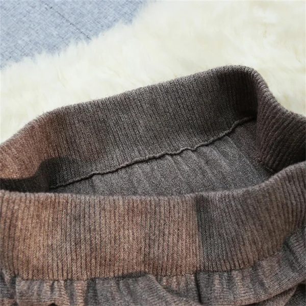 Women Autumn Winter High Waist Mid Length Skirts Vintage Knitted Long Skirts